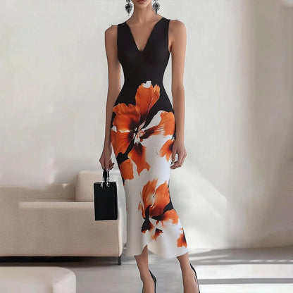 Elegant Floral Print Sleeveless Maxi Dress