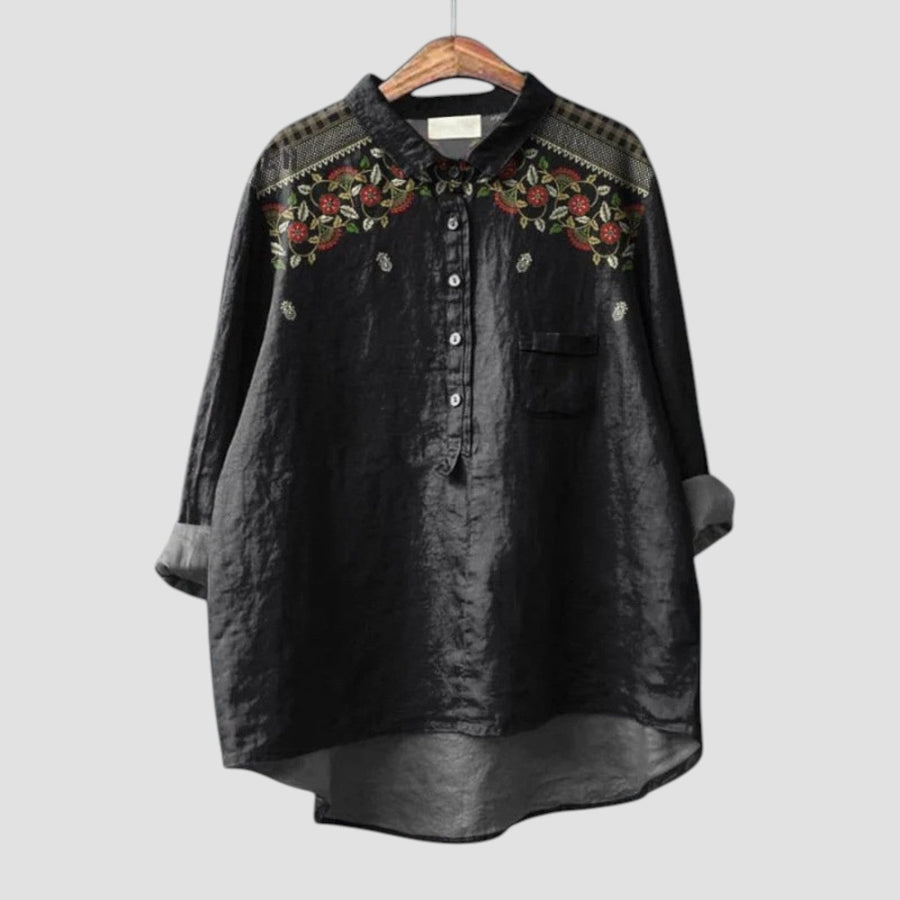 Emily Oversized black shirt with floral