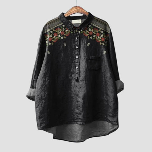 Emily Oversized black shirt with floral