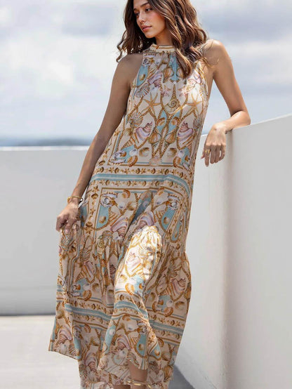 Lily Exquisite Satin Ocean Treasure Print Maxi Dress