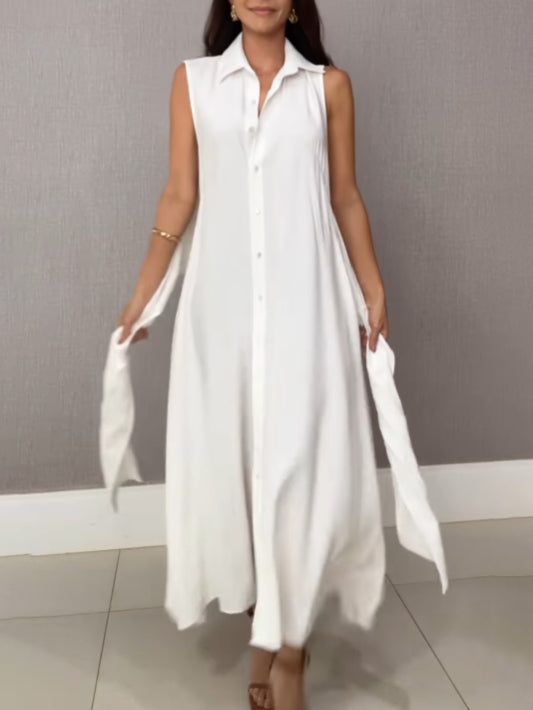 Amelia Elegant Single-Breasted Tie Midi Shirt Dress