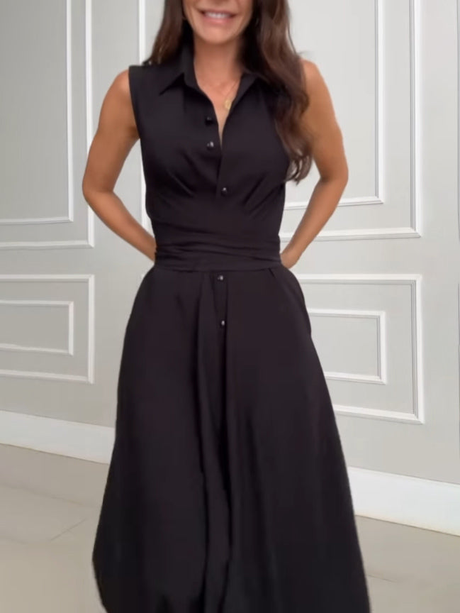 Amelia Elegant Single-Breasted Tie Midi Shirt Dress