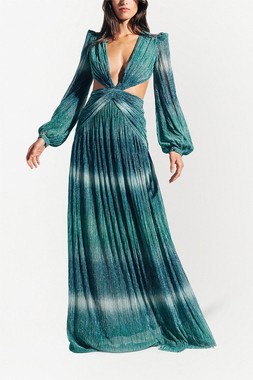 Nora Chic V-Neck Lantern Sleeve Dress
