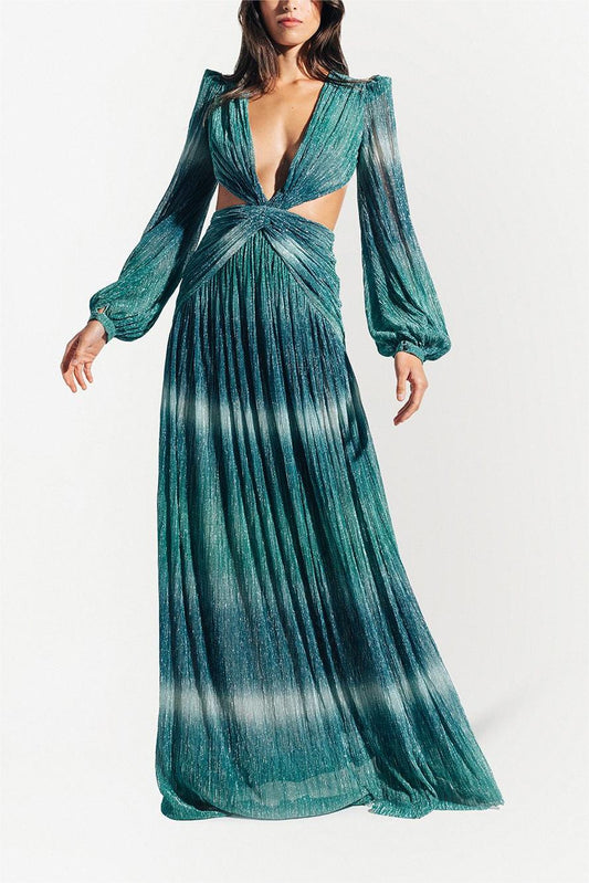 Nora Chic V-Neck Lantern Sleeve Dress