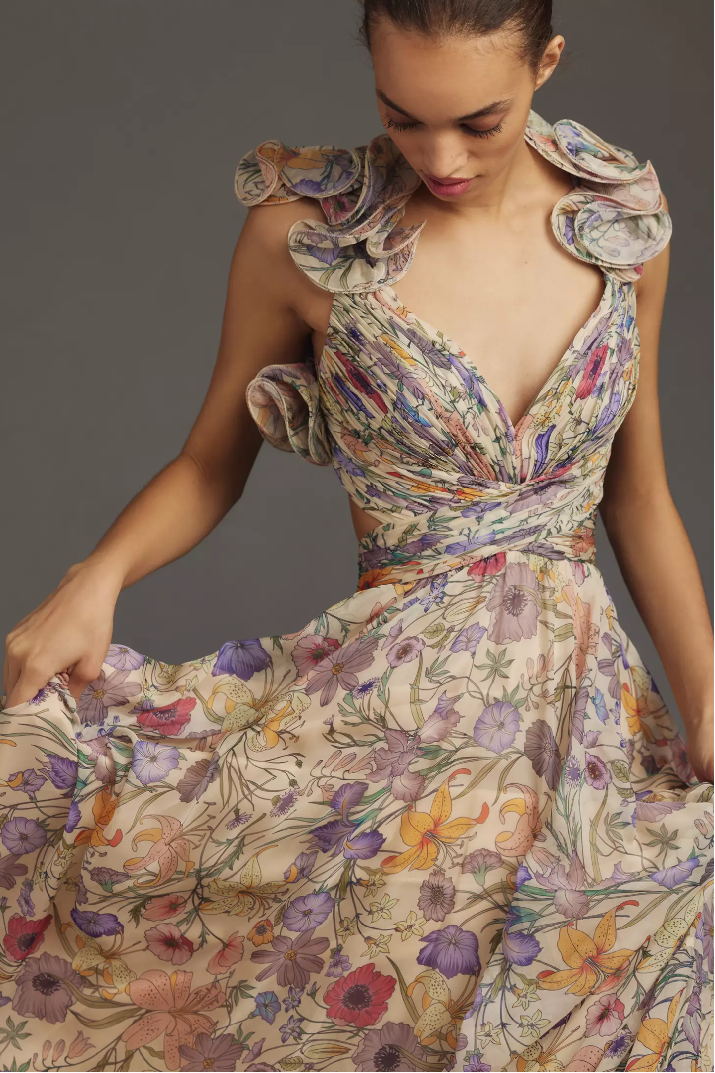 Emily Floral Lace-Up Backless Maxi Dress