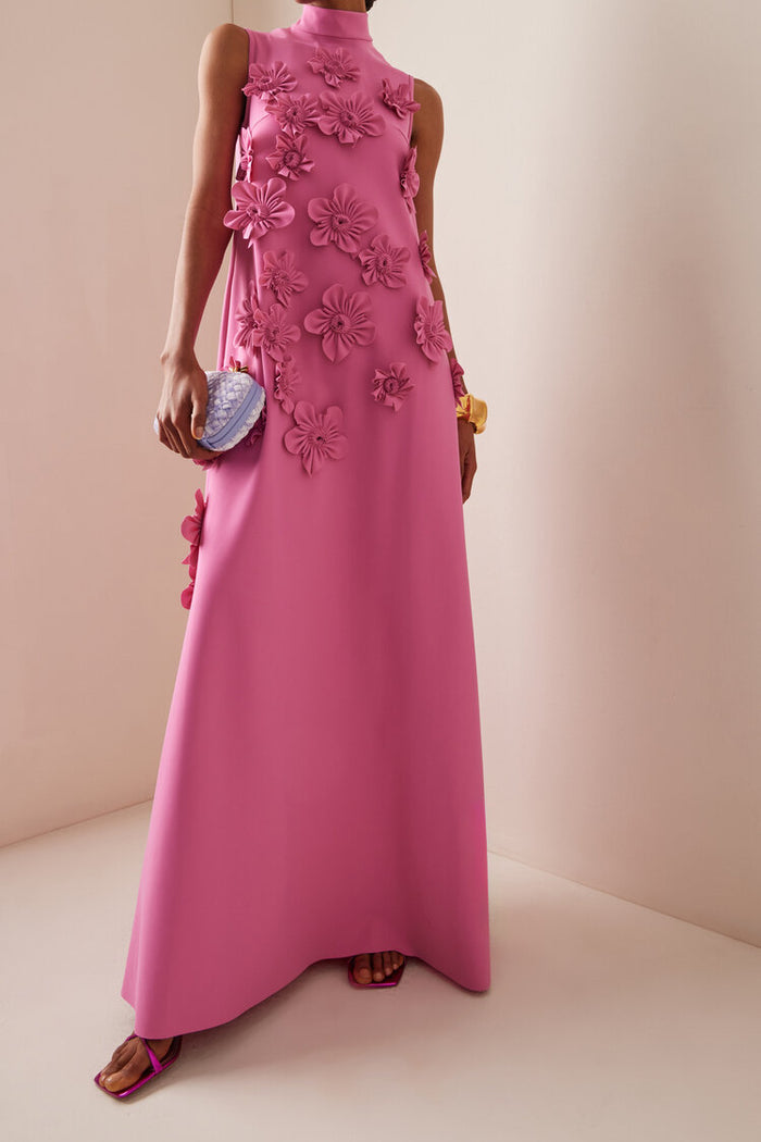 Hazel Elegant 3D Floral High Neck Gown