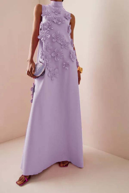 Hazel Elegant 3D Floral High Neck Gown