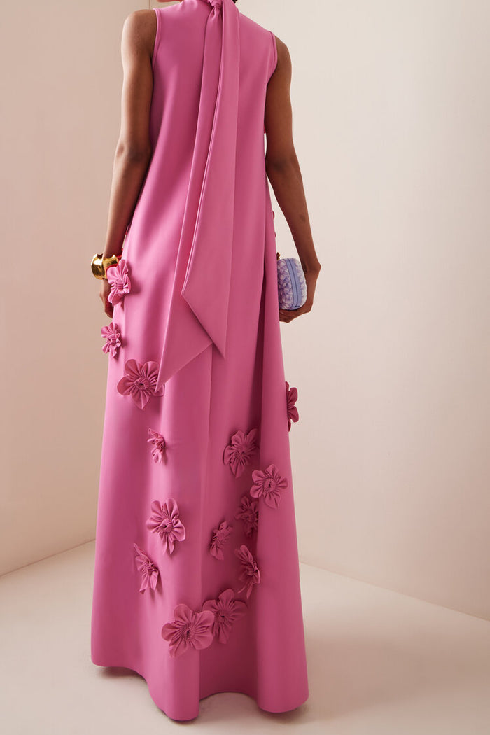 Hazel Elegant 3D Floral High Neck Gown