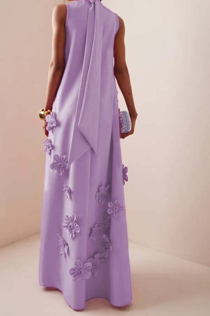 Hazel Elegant 3D Floral High Neck Gown