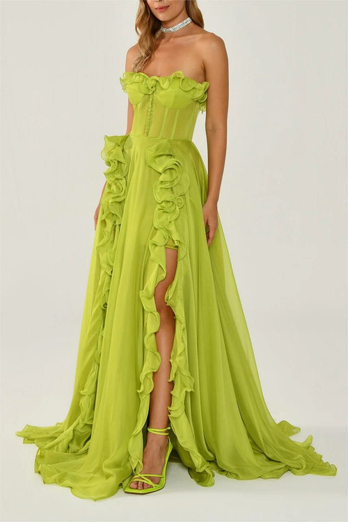 Sophie Sweetheart Neck Frill Maxi Dress