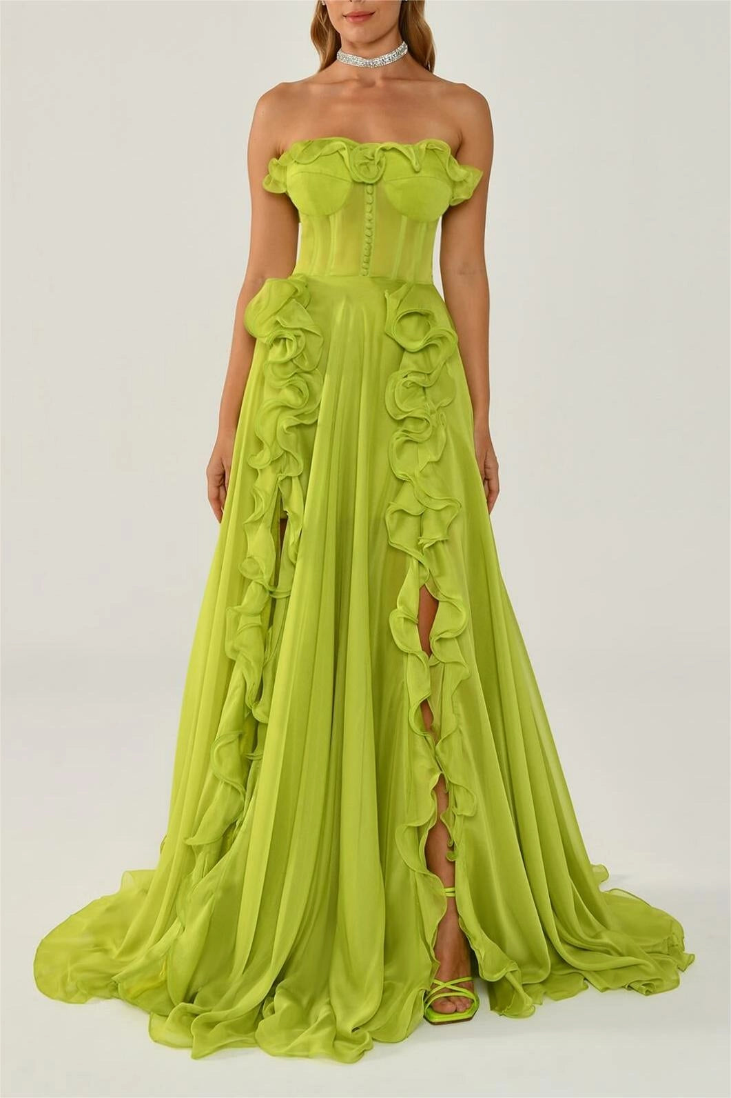 Sophie Sweetheart Neck Frill Maxi Dress