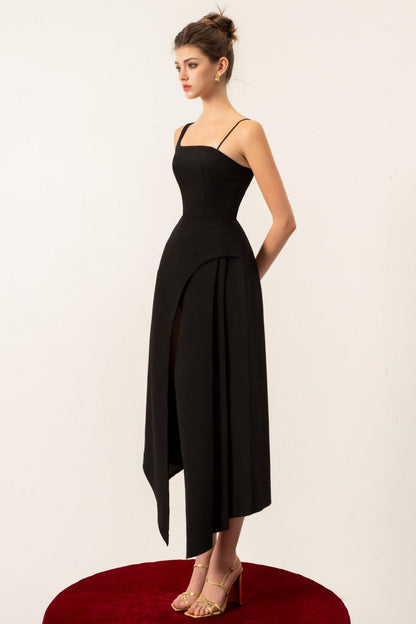 Stella  Contrast Color Cape Slip Midi Dress