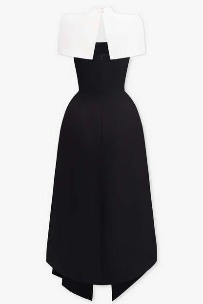 Stella  Contrast Color Cape Slip Midi Dress
