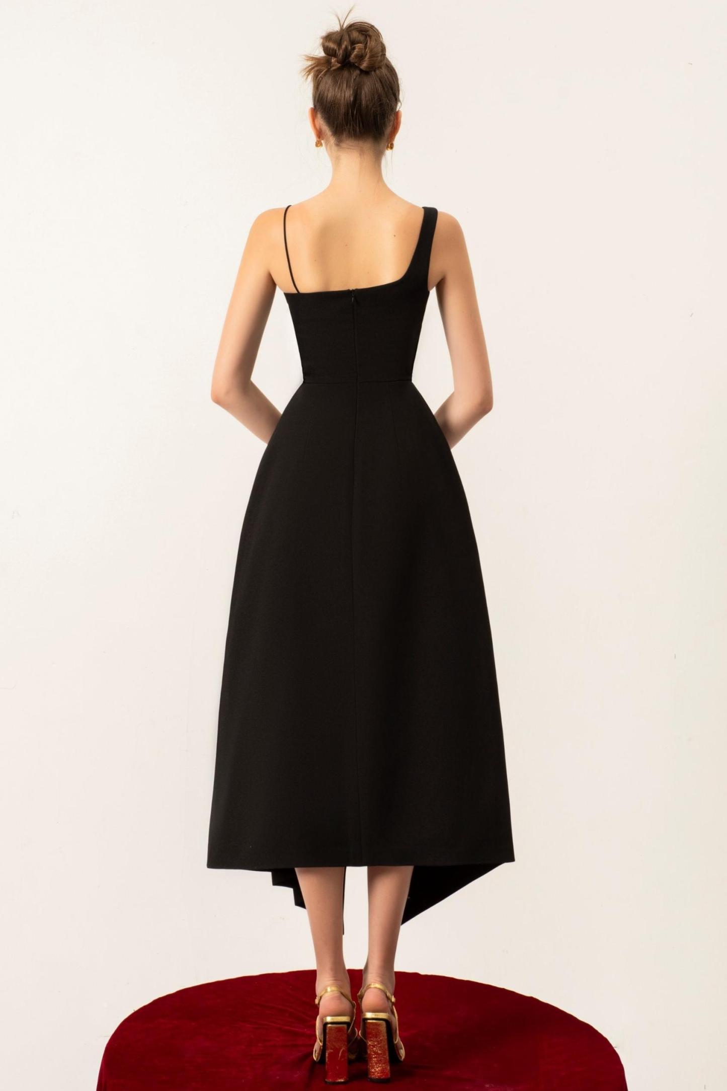 Stella  Contrast Color Cape Slip Midi Dress