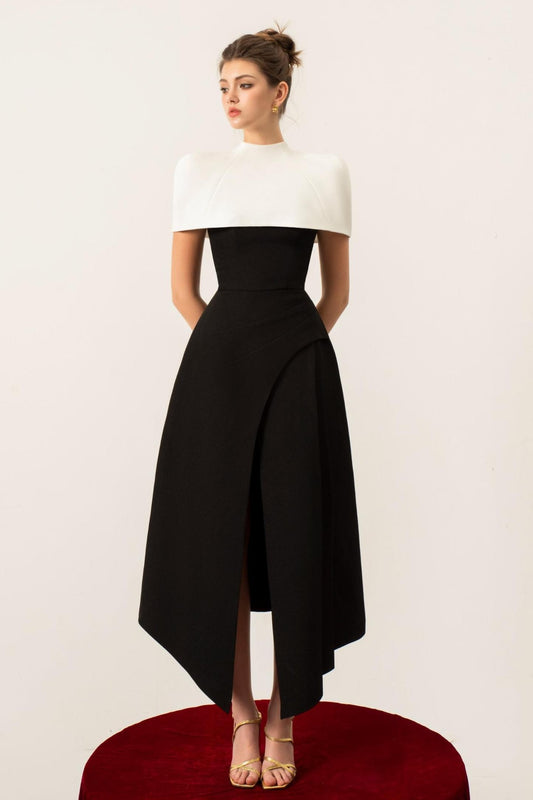 Stella  Contrast Color Cape Slip Midi Dress