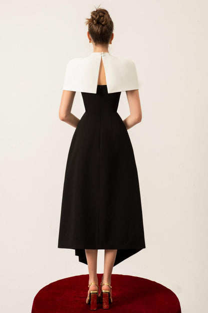 Stella  Contrast Color Cape Slip Midi Dress