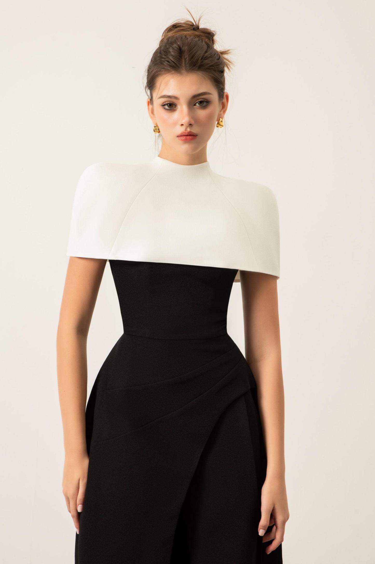 Stella  Contrast Color Cape Slip Midi Dress