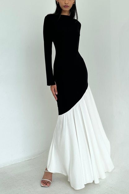 Natalie Elegant Contrast Color Midi Dress