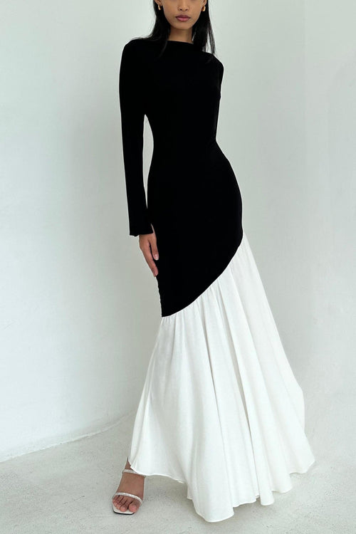 Natalie Elegant Contrast Color Midi Dress