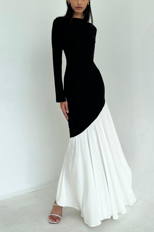 Natalie Elegant Contrast Color Midi Dress