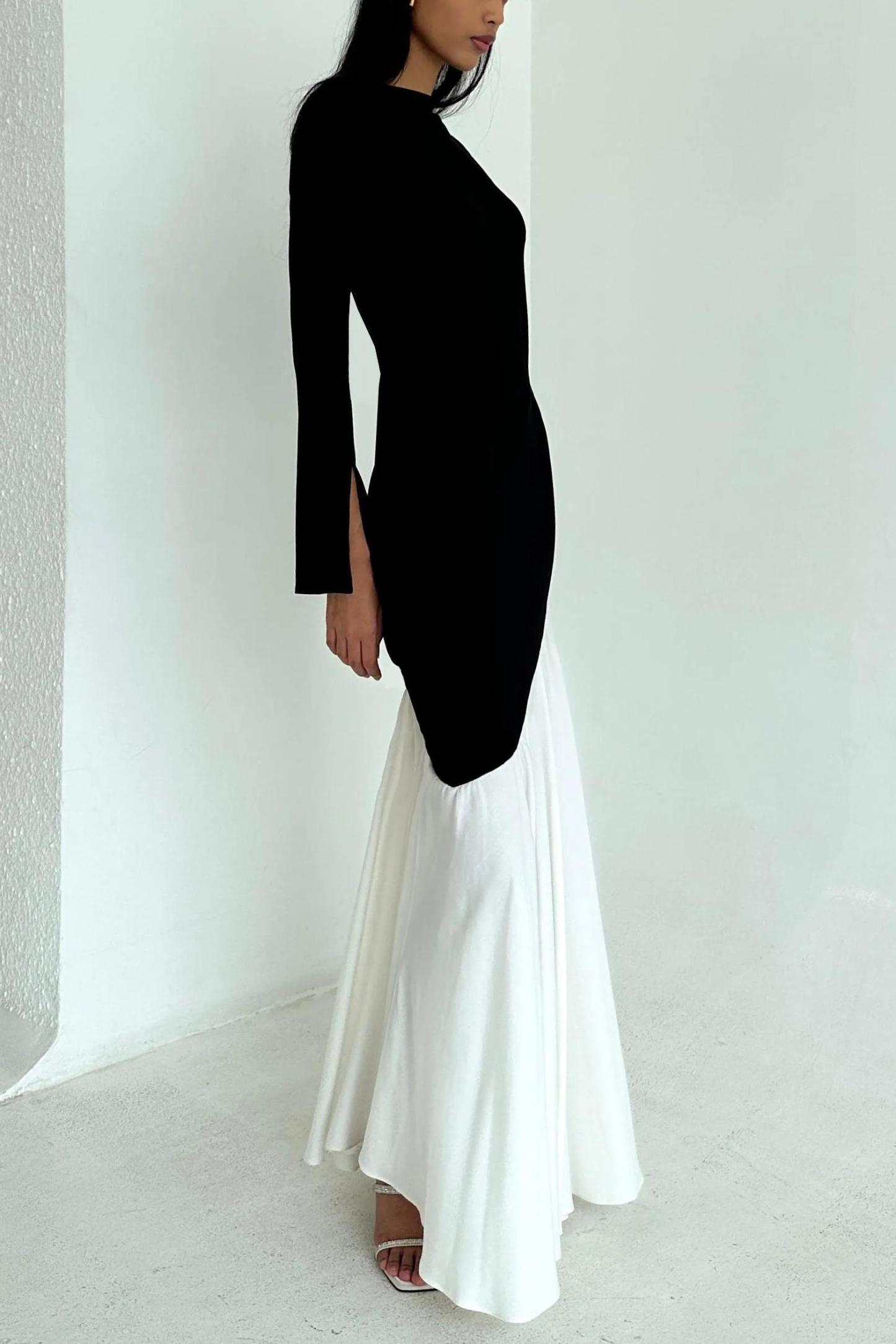 Natalie Elegant Contrast Color Midi Dress