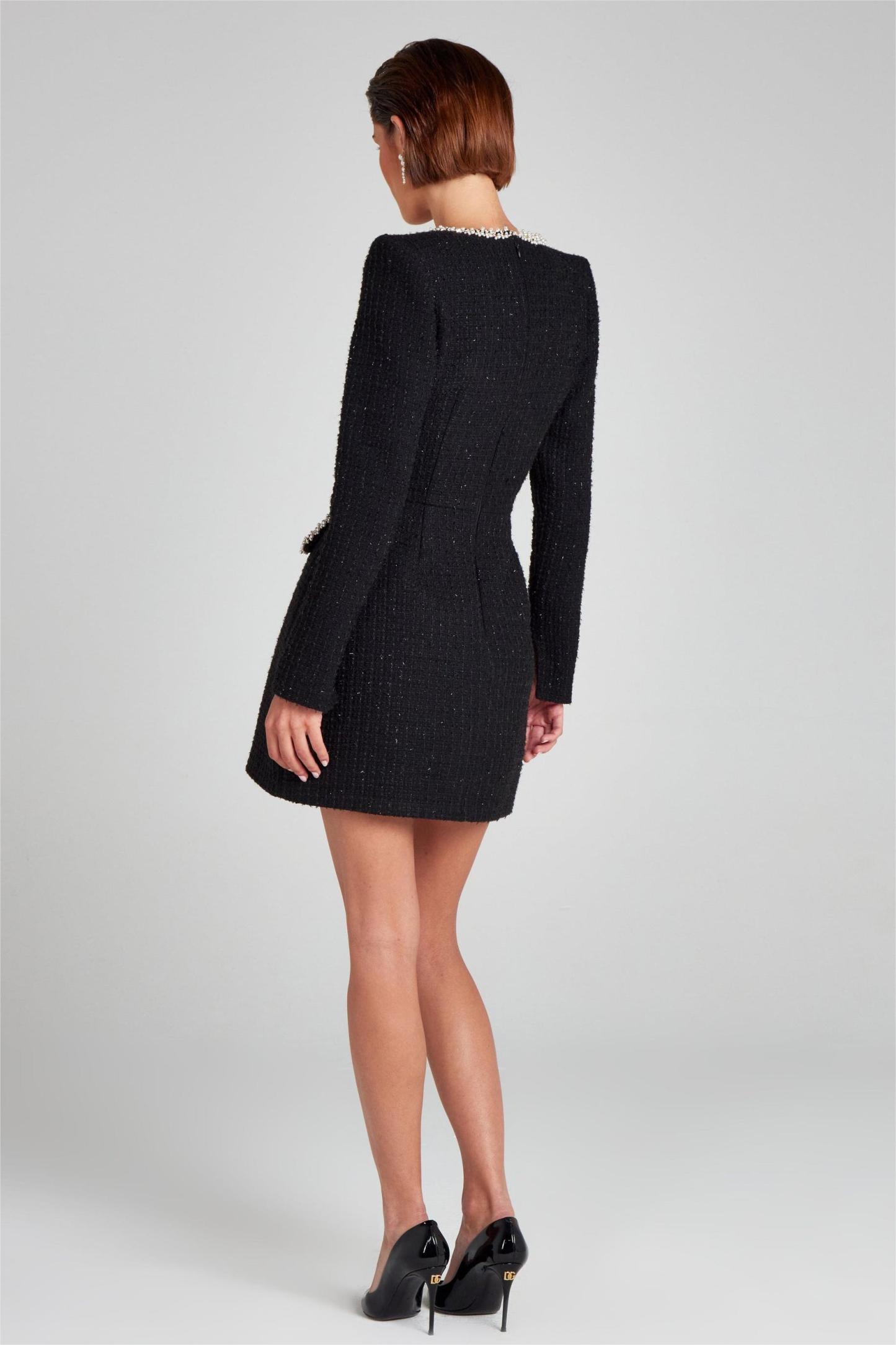 Hannah Elegant Tweed Faux Pearl Mini Dress