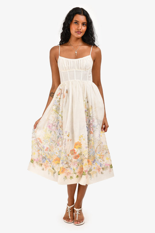 Julie Elegant Cream Floral Corset Dress