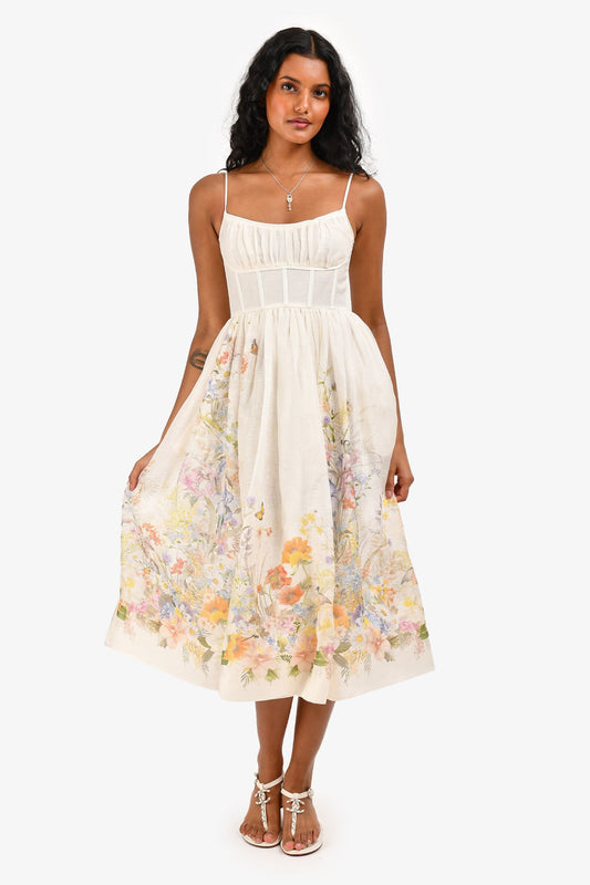 Julie Elegant Cream Floral Corset Dress