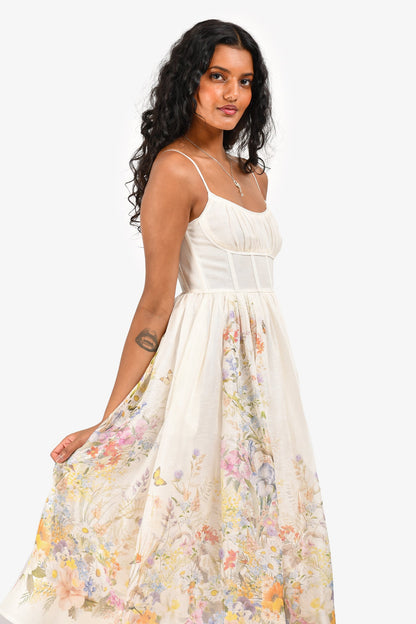 Julie Elegant Cream Floral Corset Dress