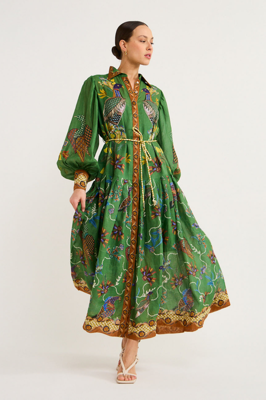 Celeste Peacock Print Maxi Dress