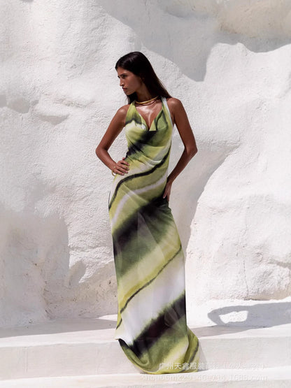 Maya Elegant Halter Tie-Up Vacation Maxi Dress