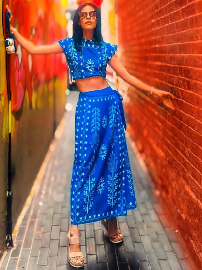 Mia Stylish Ethnic Print Crop Top & Wrap Skirt Set