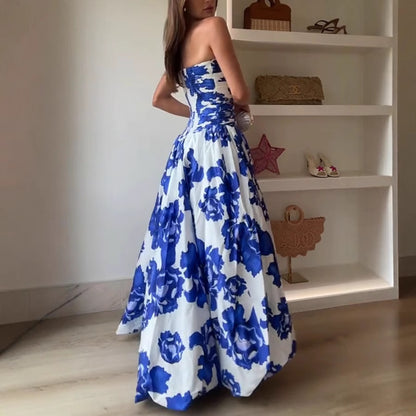 Ellie Elegant Ruched Bodice Floral Maxi Dress