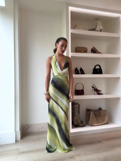 Maya Elegant Halter Tie-Up Vacation Maxi Dress
