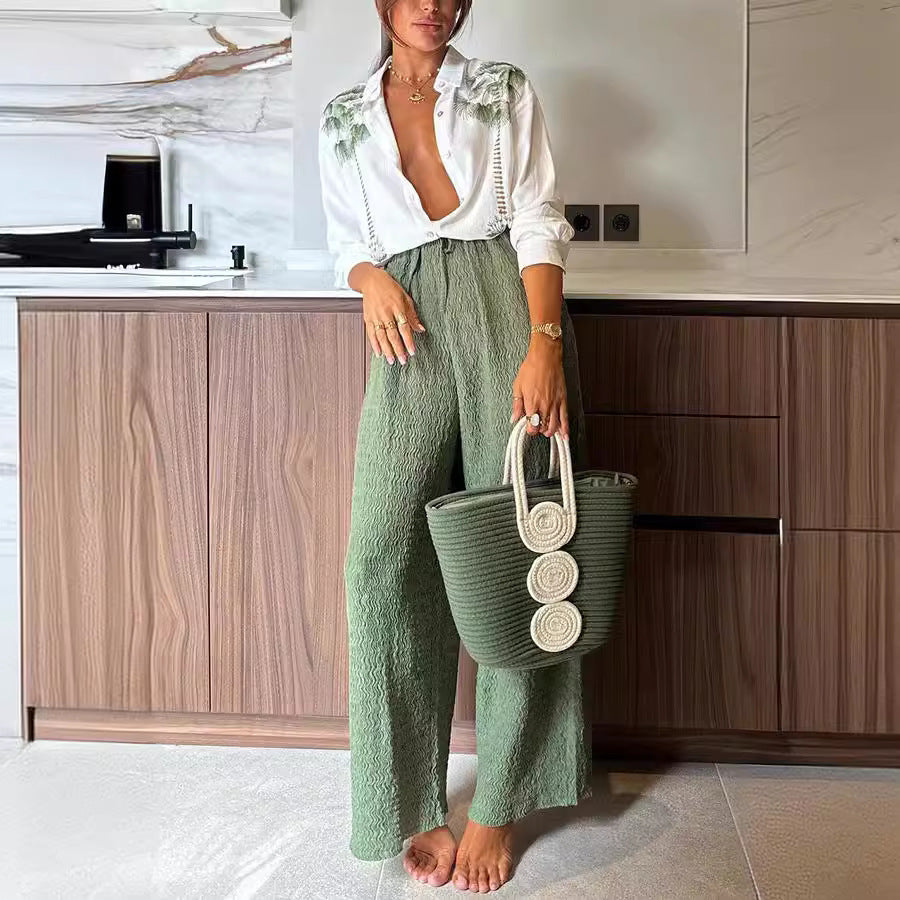 Nia Stylish Tropical Calling Blouse & Pocket Pants Set