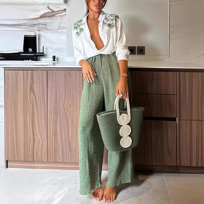 Nia Stylish Tropical Calling Blouse & Pocket Pants Set