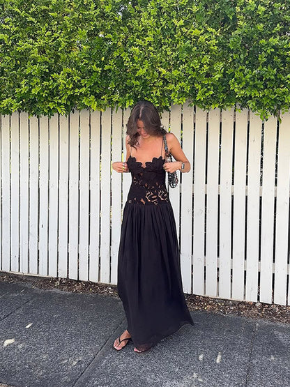 Sophia Elegant Crochet Lace Bust Chiffon Maxi Gown