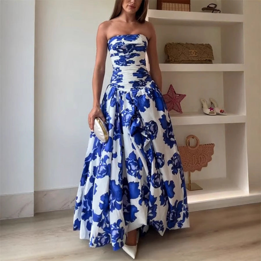 Ellie Elegant Ruched Bodice Floral Maxi Dress