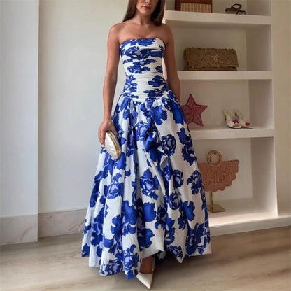 Ellie Elegant Ruched Bodice Floral Maxi Dress
