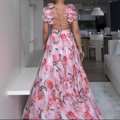 Lucy Elegant Tulle Floral Back Lace-Up Dress