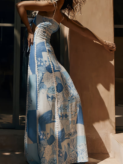 Lily Elegant Bow Back Cut-Out Printed Swing Maxi Dress
