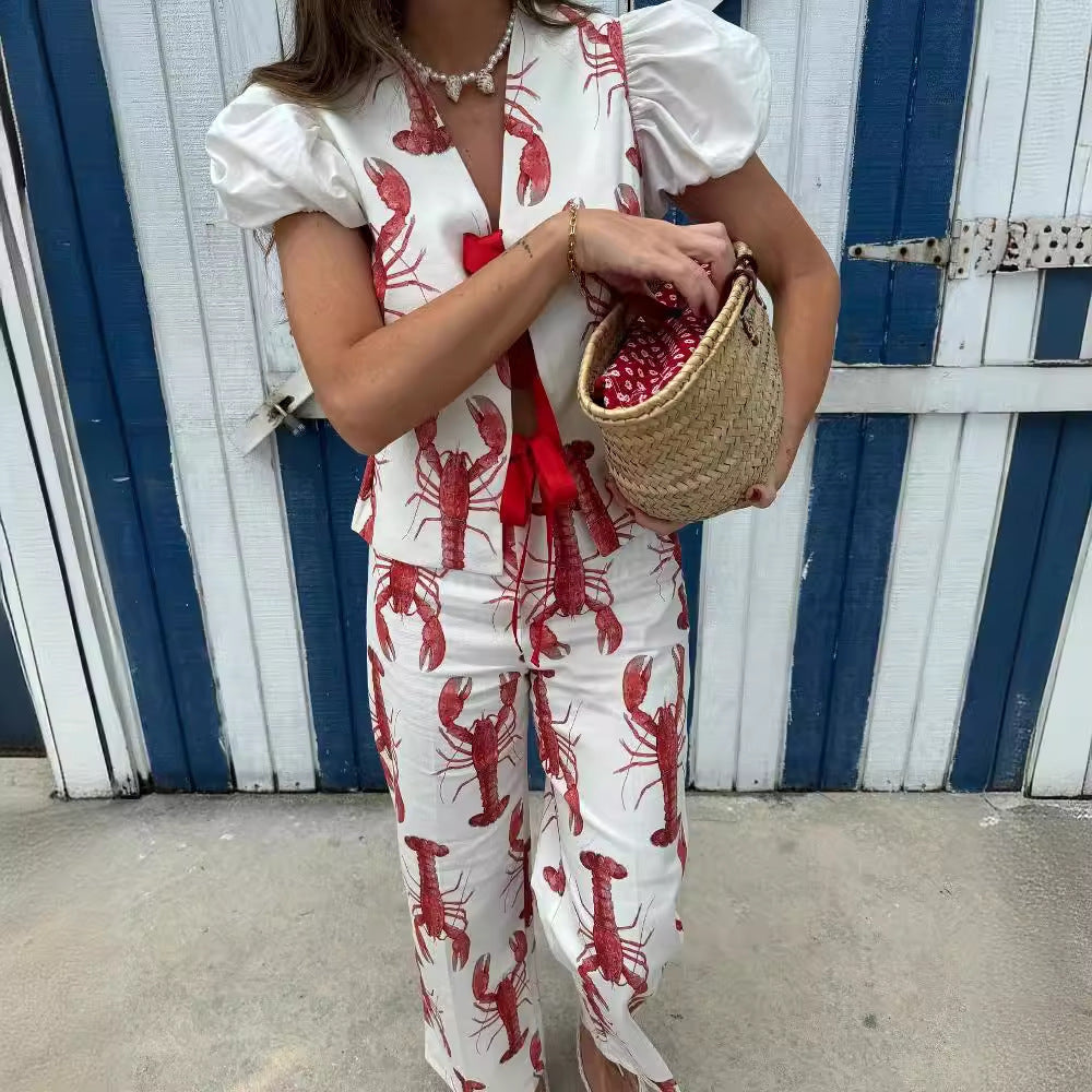 Esme Stylish Lobster Print High-Rise Pants