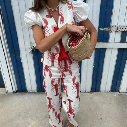Esme Stylish Lobster Print High-Rise Pants