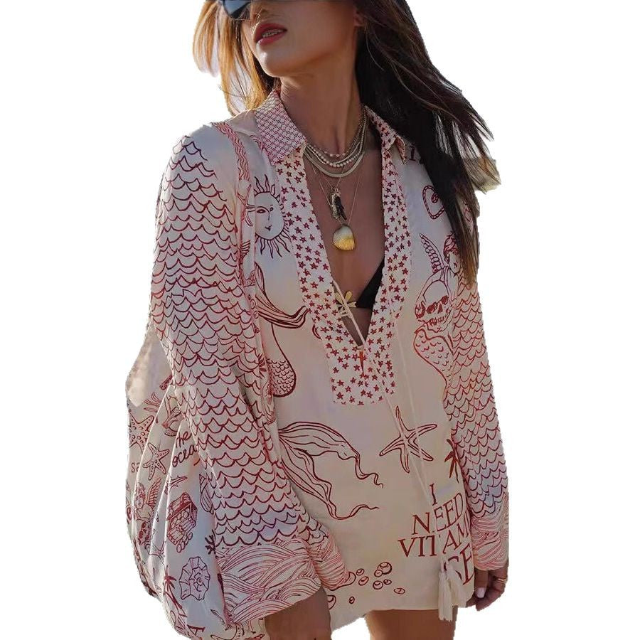 Lena  Stylish Satin Tassel Shirt & Elastic Waist Shorts