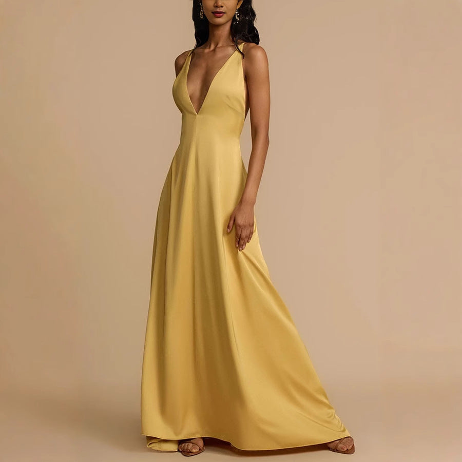 Natalie Elegant V-Neck Backless Maxi Dress with Resin Beads