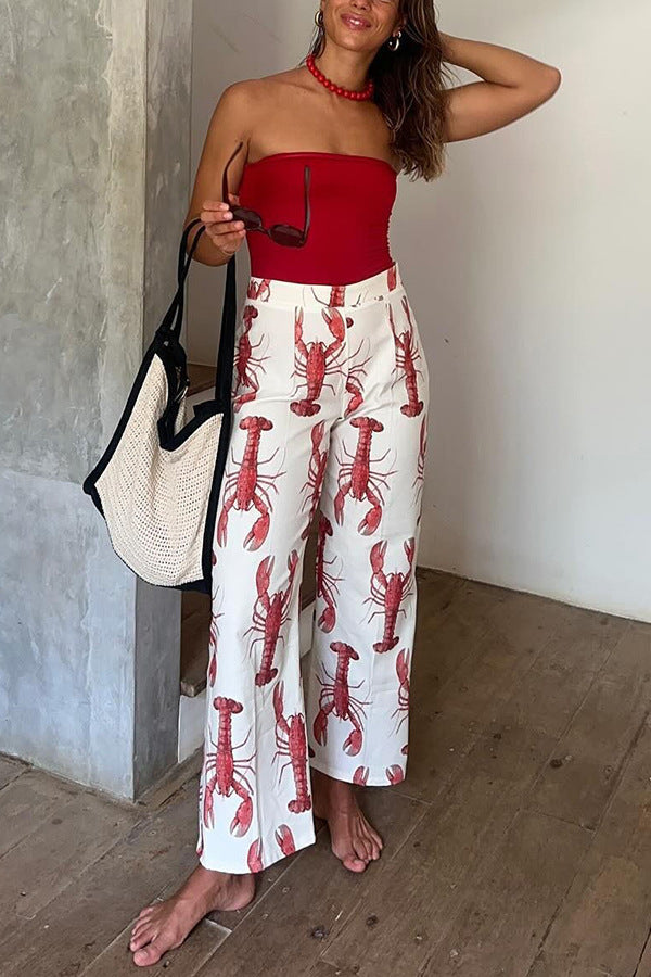 Esme Stylish Lobster Print High-Rise Pants