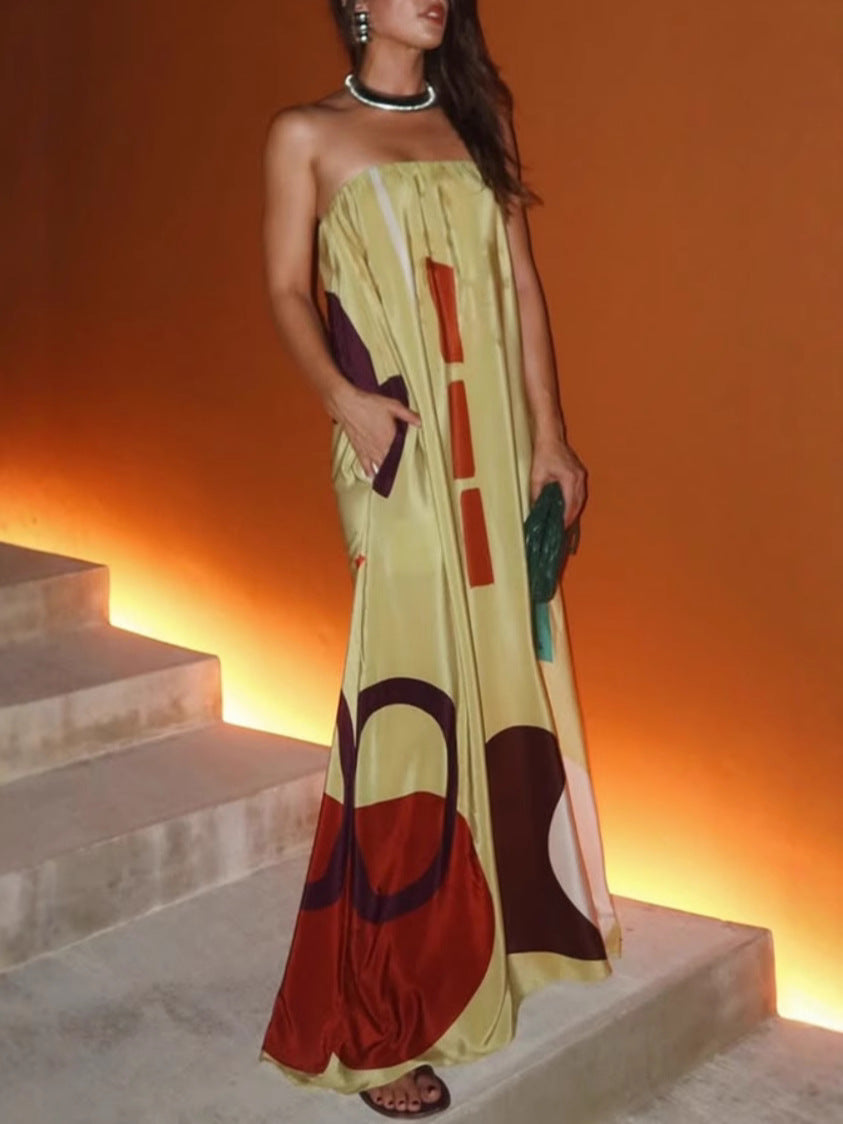 Amelia Stylish Satin Off-Shoulder Pocketed Maxi Dress