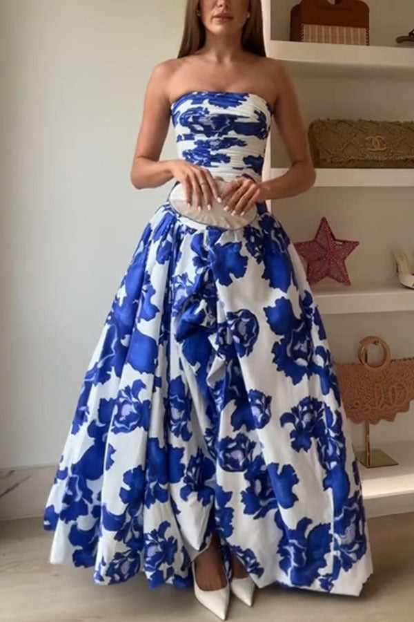 Ellie Elegant Ruched Bodice Floral Maxi Dress