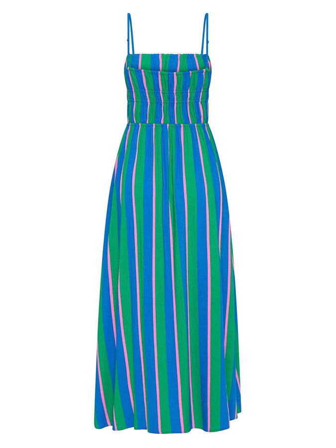 Nora Linen Blend Stripe Elastic Bodice Midi Dress