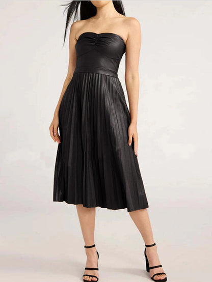 Chloe Sophisticated Strapless Faux Leather Dress